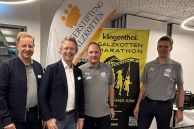 (v. l.) Bürgermeister und Schirmherr Uli Berger, Vorstandsvorsitzender Bürgerstiftung Salzkotten Dr. Manfred Werner, Marathon-Organisationsleiter Sascha Wiczynski und Vereinsvorsitzender Dr. Uwe Baer
