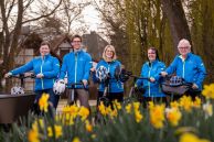 Salzkottener STADTRADELN-Stars 2026: Sofia Hagelganz (Fachdienstleiterin Umweltschutz und Grünflächen Stadt Salzkotten), Moritz Müller (Auszubildender bei der VerbundVolksbank OWl eG), Anne Hüser (Schulleiterin Liboriusschule Salzkotten), Sr. M. Alexandra Völzke (Mitinitiatorin Pilgerradweg), Hermann-Josef Schulte (Gründer der Condor Group GmbH