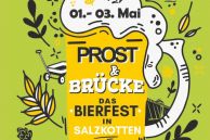 Auf dem Plakat befindet sich ein Bierglas mit Schaumkrone, eine Brücke und ein Bollerwagen. Das Datum 01. bis 03.05.2026 und Prost und Brücke. Das Bierfest in Salzkotten. Die Logos der Stadt Salzkotten, Salzkotten Marketing und VenuesVibes sind im rechten Bildfeld.
