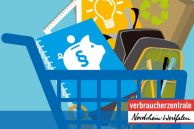 Das Plakat zur Kampagne. Es zeigt einen Einkaufswagen gefüllt mit Büchern, Lebensmitteln und einem Rucksack.