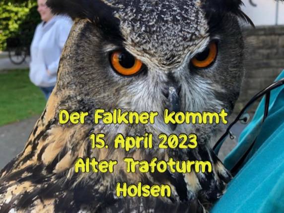Der Falkner kommt zum alten Trafoturm Holsen